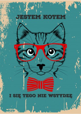 Plakat kot hipster w okularach - plakat na ścianę z kotem