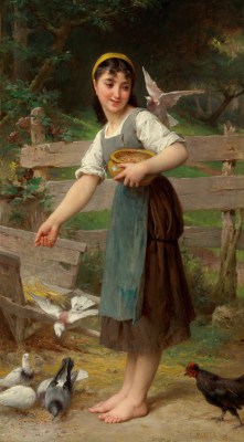 Émile Munier – Dziewczyna karmiąca gołębie – reprodukcja