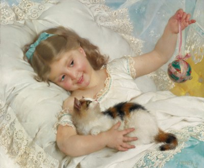 Émile Munier – Dziewczynka z kotkiem – reprodukcja