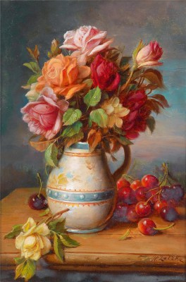 Kwiaty w wazonie obraz olejny - Hans Zatzka